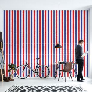 Barbershop Red, White and Blue Vertical Stripe Wallpaper