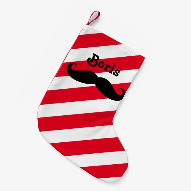Barbershop Red White Shop Pole Moustache Barbers Small Christmas Stocking (Front (Hanging))