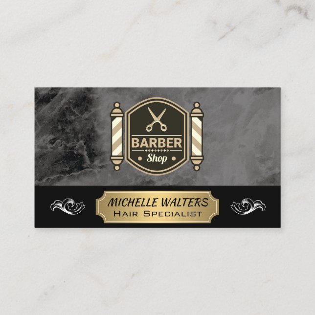 Barbershop Scissors | Barber Pole Business Card (Front)