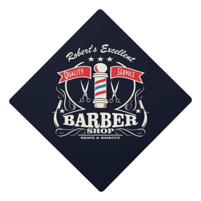 Barbershop Shave & Haircut Barberpole Graduate Graduation Cap Topper (Front)