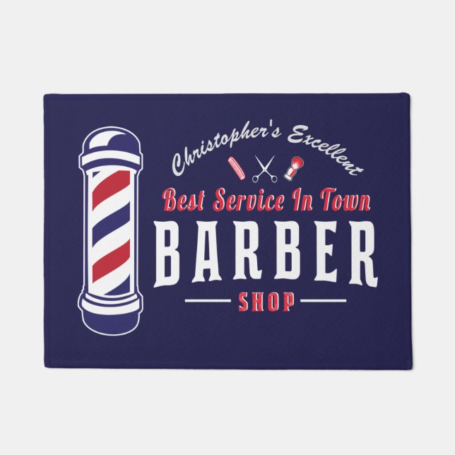 Barbershop Stylist Barber Blue Monogram Door Mat (Front)