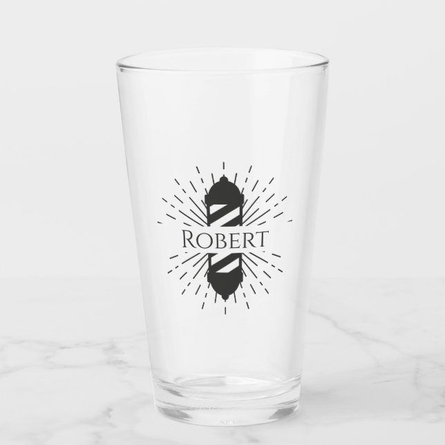 Barbershop Stylist Barber Pole Monogram Glass (Front)