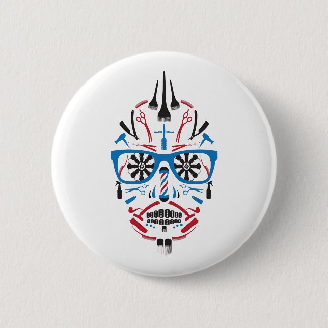 barbershop sugar skull 2 inch round button (Front)