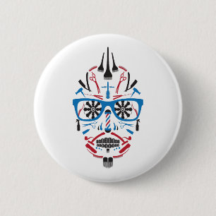 barbershop sugar skull 2 inch round button