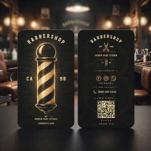 Barbershop Vintage Dark Neon Pole Logo Business Card