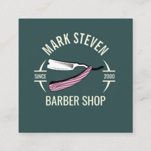 Barbershop Vintage Grey Hair stylish Square Business Card