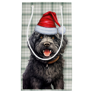Barbet Dog Holiday Green Plaid Christmas Small Gift Bag