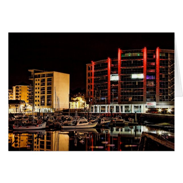 Barbican North Quay by Night - blank notelet (Front Horizontal)