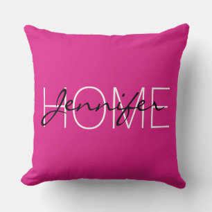 Barbie pink colour home monogram throw pillow