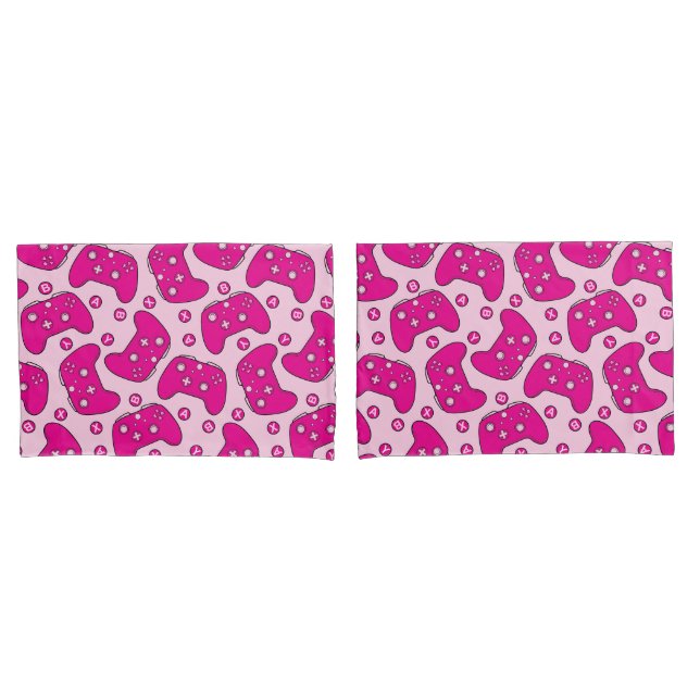 Barbiecore Gamer Cute Girly Hot Pink Controllers Pillowcase (Front-Set)