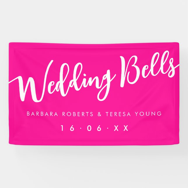 Barbiecore Hot Pink White Calligraphy Wedding Banner (Horizontal)