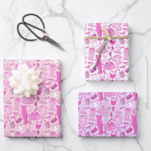 Barbiecore Pink and Hot Pink Fashion Wrapping Paper Sheet