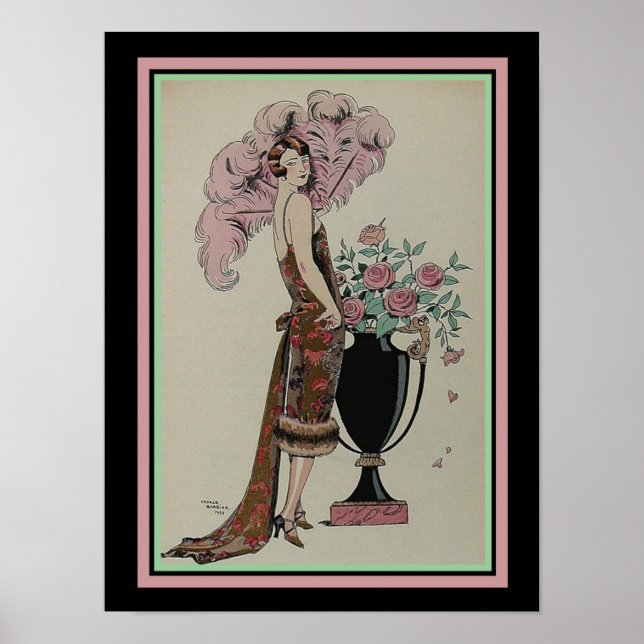 Barbier Art Deco Print Rouge Et Or  13 x 19 (Front)