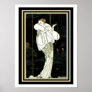 Barbier "fourrure blanche" Art Déco Mode Imprimer 