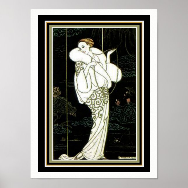 Barbier "fourrure blanche" Art Déco Mode Imprimer  (Devant)