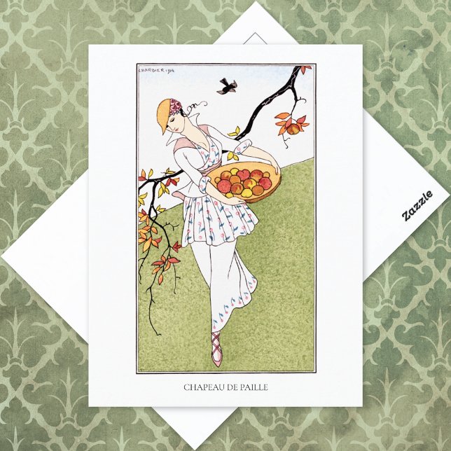 Barbier Straw Hat French Fashion Illustration Postcard (Creator Uploaded)