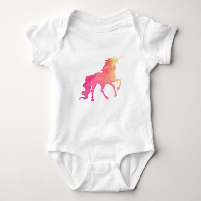 Barboteuse de bébé de licorne d'aquarelle (Devant)