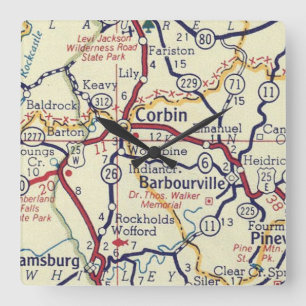 Barbourville KY Vintage Map Square Wall Clock