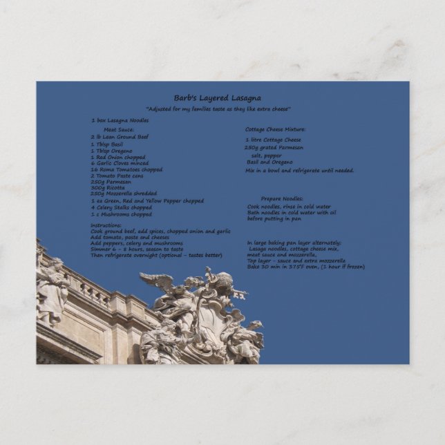 Barb's Layered Lasagna Postcard (Front)