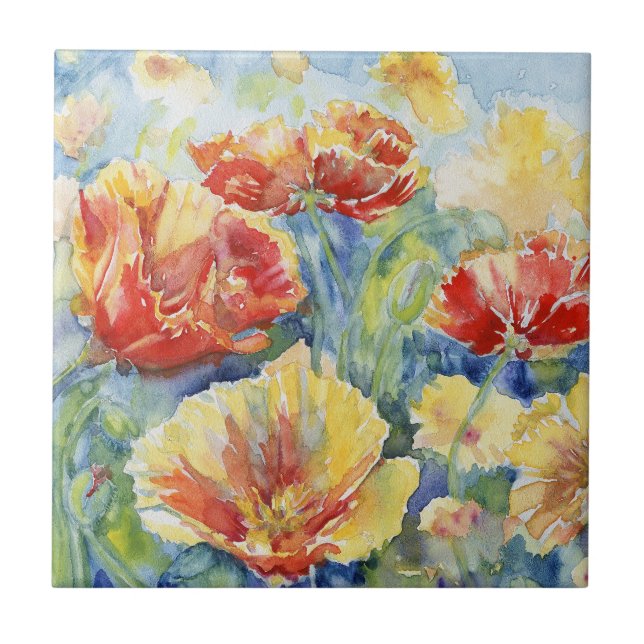 Barb's Poppies Decorative Accent Tile (Front)