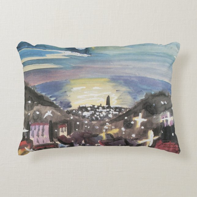 Barcelona at Night by Walter Gramatte Decorative Pillow (Front)