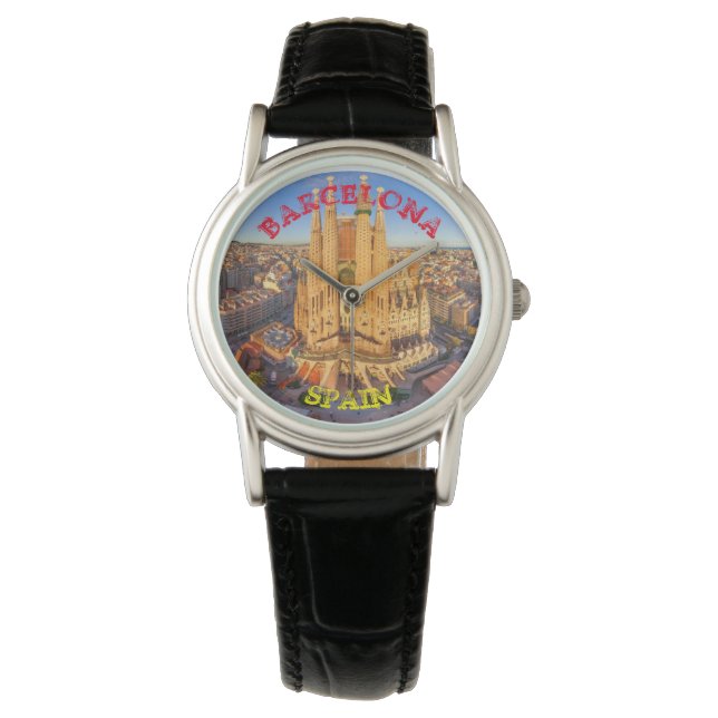 Barcelona Black Leather Watch (Front)