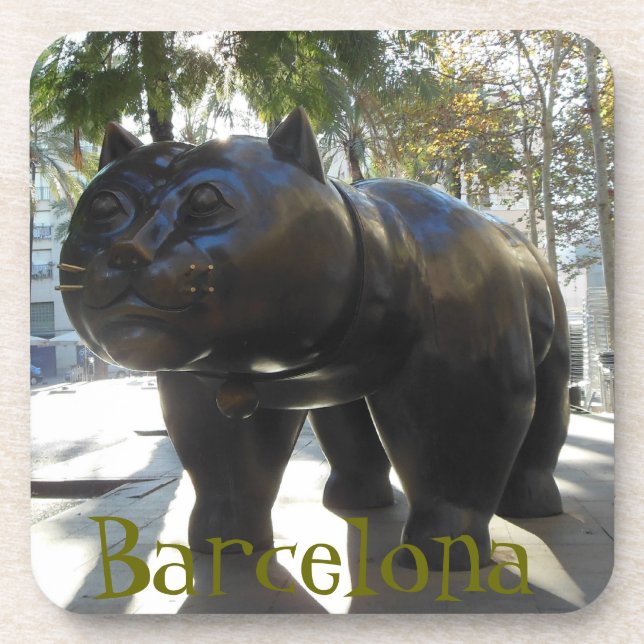 Barcelona Cat Statue on Las Ramblas Coaster (Front)