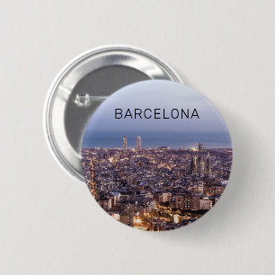 Barcelona Catalonia Sunset Skyline Spain Cityscape 2 Inch Round Button