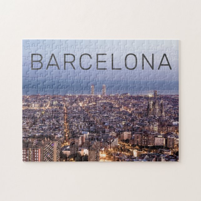 Barcelona Catalonia Sunset Skyline Spain Cityscape Jigsaw Puzzle (Horizontal)