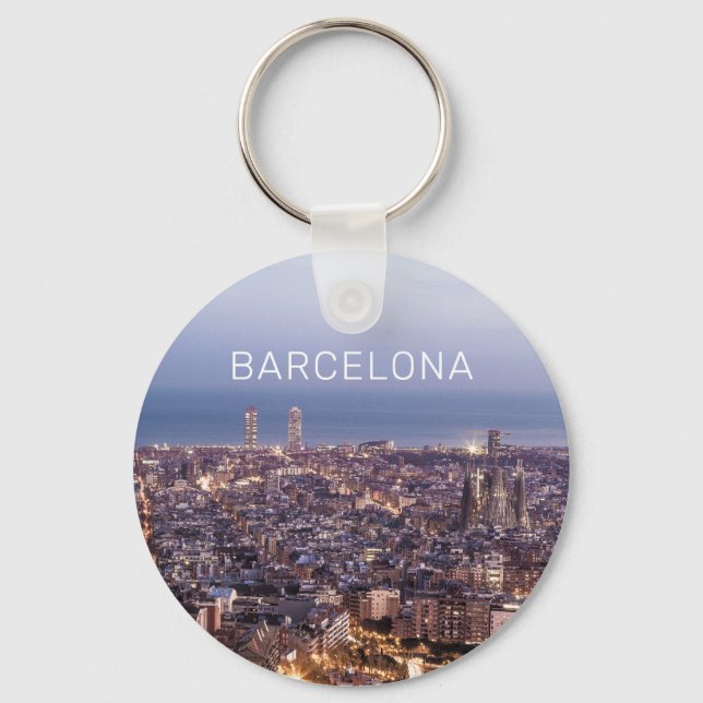 Barcelona Catalonia Sunset Skyline Spain Cityscape Keychain (Front)