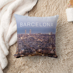 Barcelona Catalonia Sunset Skyline Spain Cityscape Throw Pillow
