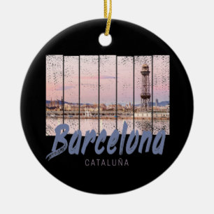Barcelona Catalonia sunset Skyline Spain vintage Ceramic Ornament