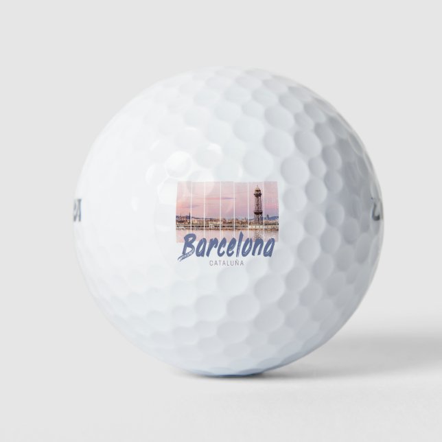 Barcelona Catalonia sunset Skyline Spain vintage Golf Balls (Front)