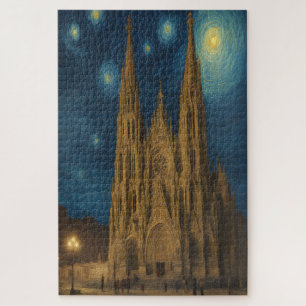 Barcelona Cathedral at Night van Gogh Style  Jigsaw Puzzle
