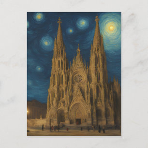 Barcelona Cathedral at Night van Gogh Style  Postcard