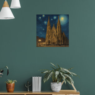 Barcelona Cathedral at Night van Gogh Style Poster
