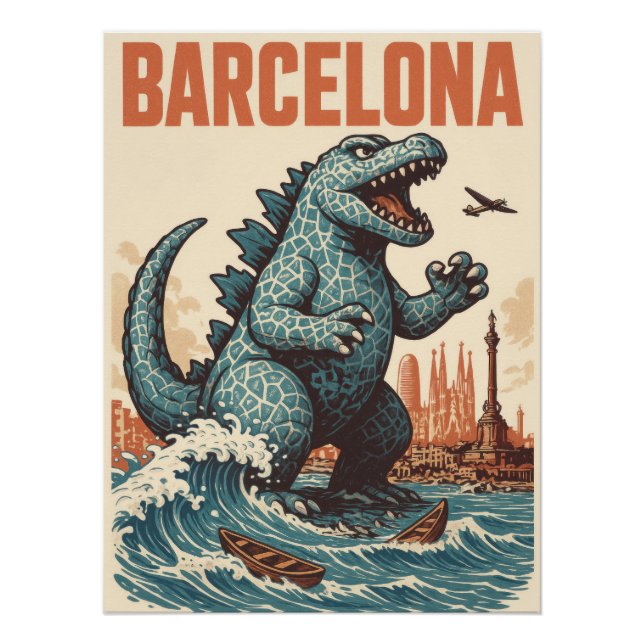 Barcelona City Monster Attack Art Print - Kaiju (Front)