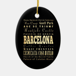 Barcelona City of Spain Typography Art Ceramic Ornament