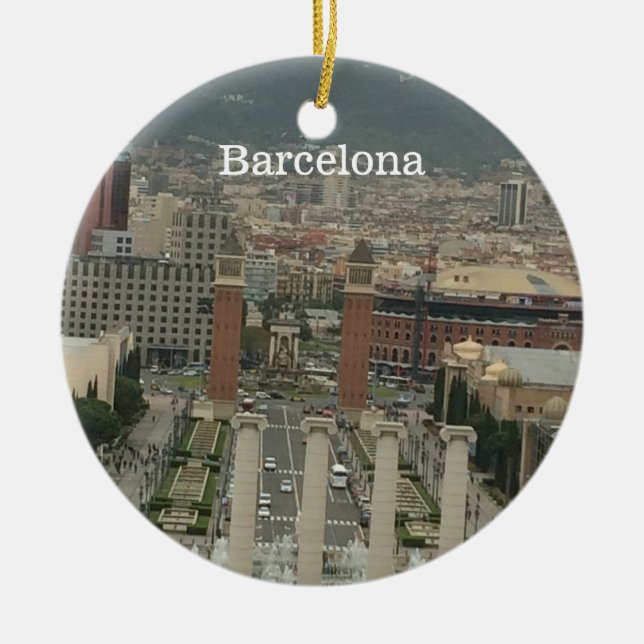 Barcelona City View Ceramic Ornament (Front)