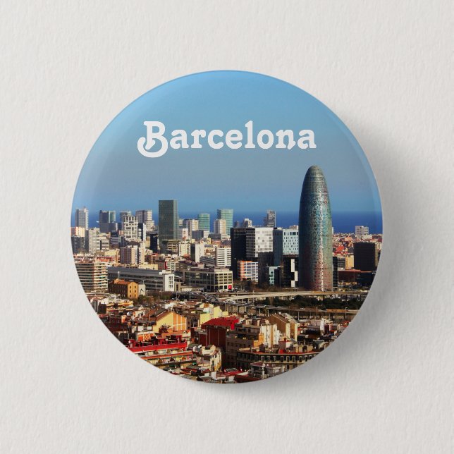 Barcelona cityscape 2 inch round button (Front)