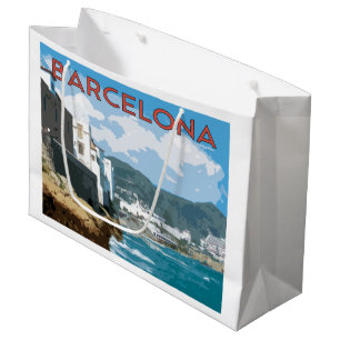Barcelona coast, Spain vintage travel style Large Gift Bag