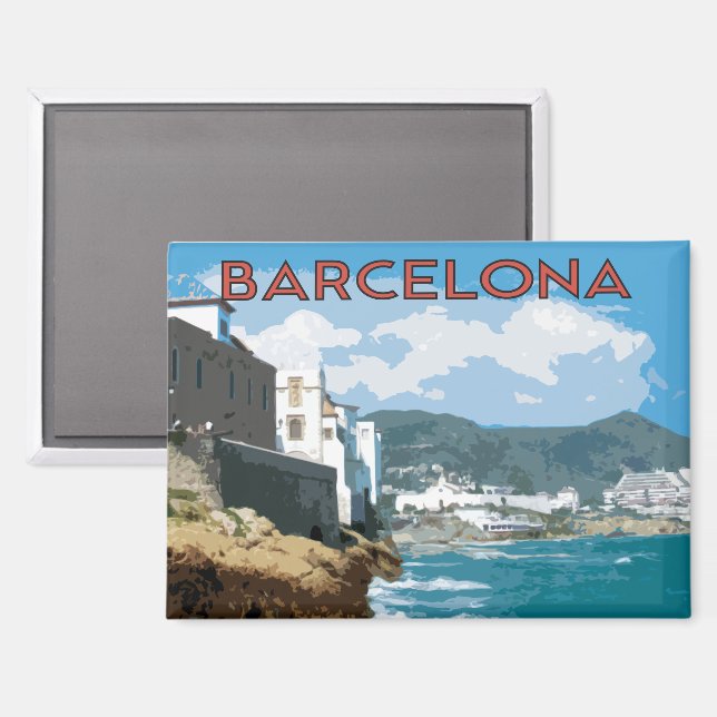 Barcelona coast, Spain with beach and mountains Magnet (Front/Back)