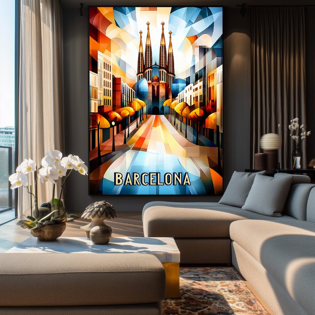 Barcelona Cubist Sunrise – Geometric Cityscape Art Poster (Creator Uploaded)