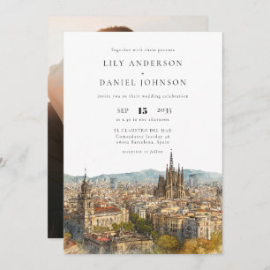 Barcelona Destination Elegant Photo Wedding Invitation