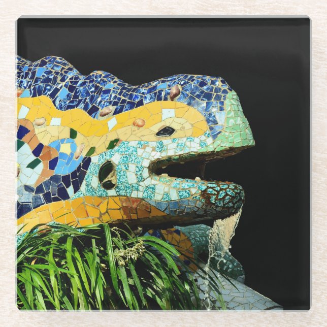 Barcelona, Gaudi - Lizard, Spain (dinning) Glass Coaster (Front)
