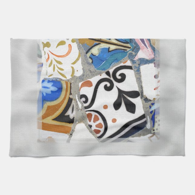 Barcelona Gaudi Mosaics Close Up Kitchen Towel (Horizontal)