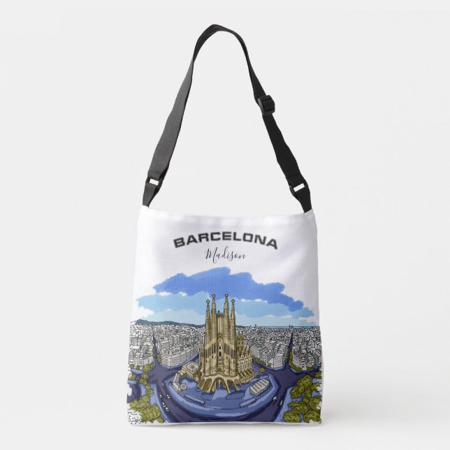 Barcelona Illustration custom name tote bags (Back)