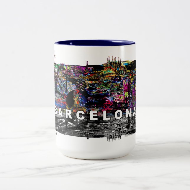 Barcelona in graffiti Two-Tone coffee mug (Center)