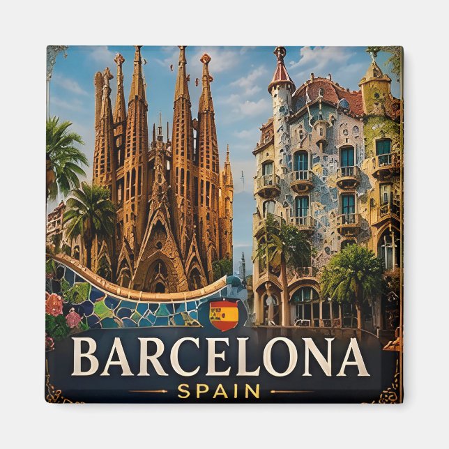🧲 Barcelona Landmarks Travel Keepsake Spain 🏛️ Magnet (Front)