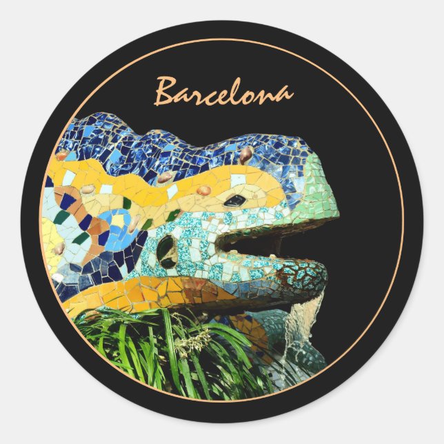 Barcelona Lizard & Park Guell, Catalonia / Gaudi C Classic Round Sticker (Front)